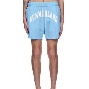 Nahmias Summerland Swim Trunks Swimwear Size Small Light Blue White Arc Spellout